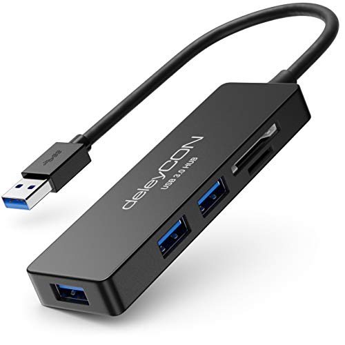 deleyCON 3 Port USB 3.0 HUB mit Kartenleser Datenhub USB Erweiterung bis 5Gbit/s Speicherkartenleser SDHC Micro SD Windows & Mac 3X USB3.0 Port Verteiler