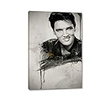 Caro-Art Elvis Presley Aquarell Art 90x60cm Portrait Digital Art Schwarz Grau Braun Leinwandbild auf Keilrahmen Wandbilder