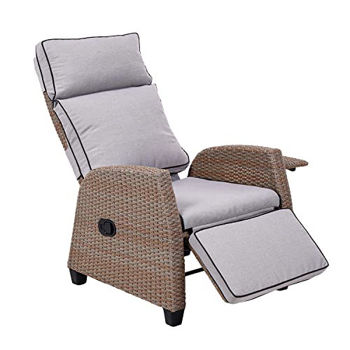 Grand patio Relaxliege Liegesessel mit Sitzkissen, Aluminiumgestell, Armlehnensessel Verstellbare Rückenlehne, Rattan Lehnstühle für Innen, Außeneinsatz (Beige Sitzkissen)