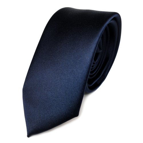 TigerTie schmale Satin Krawatte in blau marine dunkelblau einfarbig uni
