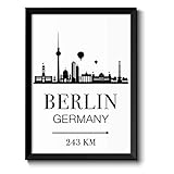 OWLBOOK Berlin Skyline mit individueller Entfernungsangabe personalisiertes Bild optional mit Holz-Rahmen Geschenk Geschenkidee