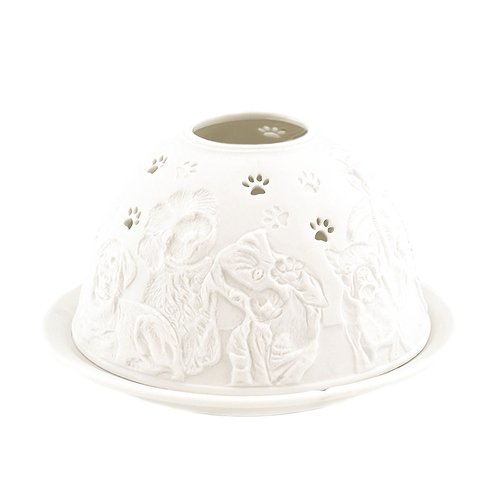 Porzellan-Teelicht-Windlicht, Starlight Nr.447, Hund mit Tatze (unterbrochen), Lithophanie weiß