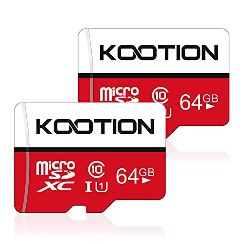 Kootion Micro SD Karte 64GB Speicherkarte Class 10 U1 Mini SD Karte MicroSDXC A1 4K UHS-I Memory Karte bis zu 80MB/s, 2er Pack MicroSD Card für Kameras Handy Tablets und Android Smartphones