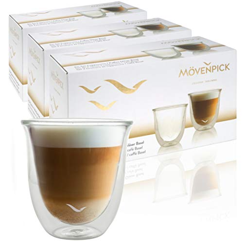 Mövenpick 6 x Cappuccino Gläser 250ml - Spülmaschinengeeignete doppelwandige Gläser - Thermogläser geeignet als Teegläser und Kaffeegläser - doppelwandig