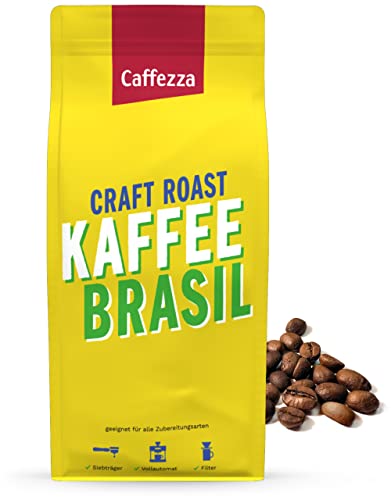 Caffezza® BRASIL - 100% Arabica Kaffeebohnen säurearm [1kg] - Craft Roast Trommelröstung - Bohnenkaffee für Espresso, Kaffeevollautomat, Filterkaffee - nussig, Schokolade, süß - ganze Bohne