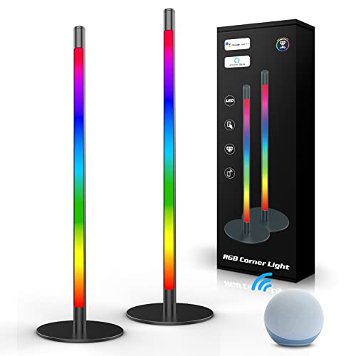 Alexa Lightbars(2er Pack), LED Ecklampe Stehlampe Wohnzimmer Gaming Deko, 16 Mio. RGB Dimmbar Nachttischlamp / Tischlampe für Wand/Zimmer/TV Nachrüsten Lampe, Sync mit Musik, Work mit Alexa &Google