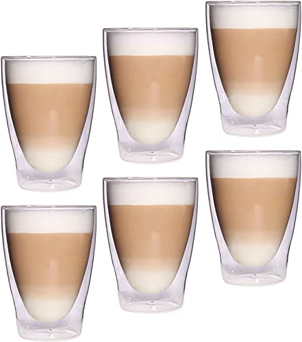 Feelino 6x 300ml Lattechino doppelwandige Latte Macchiato-Gläser, 6er-Set 300ml XL Thermo-Gläser mit Schwebe-Effekt für Tee, Kaffee, Cocktails