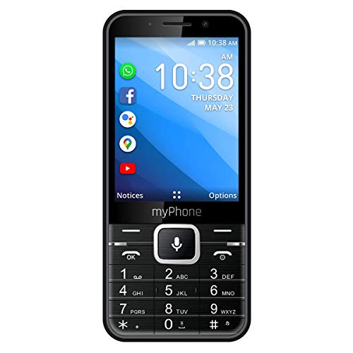 myPhone Up Smart Handy mit Whatsapp, Facebook, Google Apps, 3.2', Mega-Akku 1200 mAh, Dual SIM, GPS, 4GB ROM, 5MP Kamera, KaiOS, Wi-Fi, 3G - Schwarz