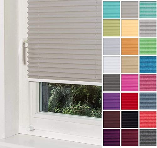 Home-Vision® Premium Plissee Faltrollo ohne Bohren mit Klemmträger / -fix (Grau, B35cm x H120cm) Blickdicht Sonnenschutz Jalousie für Fenster & Tür