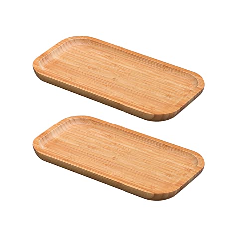 kyriee 2 Stück Bambus Tablett Rechteckig Bambus-Untersetzer Untertasse Rechteck es Holztablett Robust Holz Teller für Nachmittagsteesnacks (25x14x2cm)