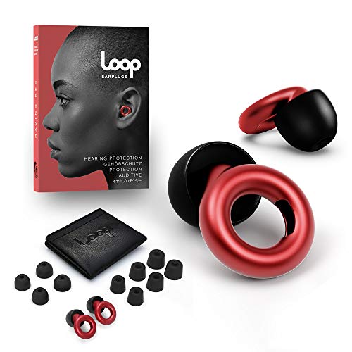 Loop Earplugs - Ohrstöpsel zur Lärm-Reduktion (20 dB) - In-Ear-Gehörschutz für Arbeit, Schlagzeug, Motorrad, Home Office, Party & Konzert - Ohrenschützer in 3 Größen - Rot