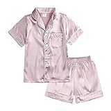 Verve Jelly Kleinkind-Baby-Pyjama-Set aus Satin-Seide Kurzarm-Button-Down-Oberteil Hose 2-teiliger Schlafanzug für Kinder 150 Stil B Roségold 10–11 Jahre