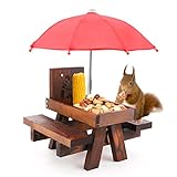 icyant Eichhörnchen Futterhaus, Holz, für draußen mit Regenschirm und Maisständer,hängende Chipmunk-Futterstation, inklusive Schrauben (Rot)