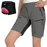 Cycorld MTB Shorts Damen MTB Hose, Atmungsaktiv Radhose Damen Outdoor Bike Shorts mit Verstellbaren Klettverschlüssen (Dark Grey with Pad, XL)