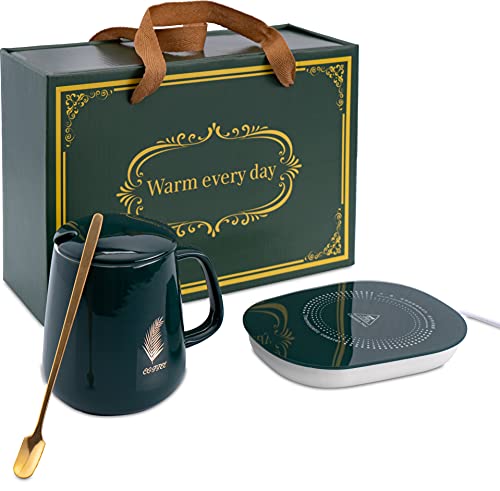 USB Tassenwärmer elektrisch | Kaffee Geschenkset bestehend aus Wärmeplatte und Kaffeebecher | Beheizbare Tasse mit Getränkewärmer | Mug Warmer | Tee Warmhalter Pad | Kaffeewärmer | Teewärmer