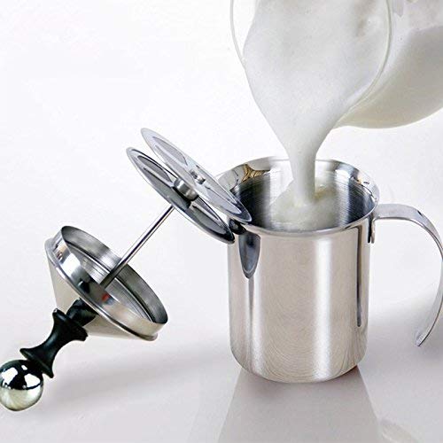Milchaufschäumer Manuell - 400ML/800ML Edelstahl Doppel Mesh Kaffee Cappuccino Schäumer Creamer Foam Maker (Größe : 400ML)