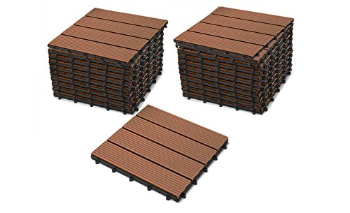 SAM Terrassenfliesen WPC Kunststoff, 22er Spar Set für 2m², Farbe teak, Bodenbelag mit Drainage, Garten Klick-Fliese