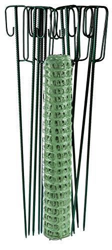 UvV UVSTOR79 Warnnetz grün Set 50 Meter x 1 Meter + 10 Absperrleinenhalter grün (1,2 m lang) Schutznetz Fangnetz Auffangnetz Fangzaun Sicherheitsnetz