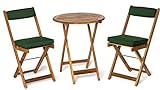 Deliano - Terrassenmöbel Set Sitzgarnitur Bistroset Kreta 3tlg aus Akazie inkl. Kissen - klappbar, 2X Klappstuhl 1x Klapptisch rund