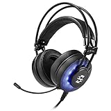 Sharkoon Skiller SGH2 Stereo Gaming Headset (für USB, PC, PS4, 50-mm-Lautsprecher, Extra-Große Ohrpolster, Blaue LED-Beleuchtung, Gefederte Kopfbandaufhängung) schwarz
