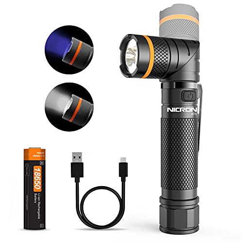 NICRON LED Taschenlampe UV Licht 2 in 1, USB C Aufladbar, 1000 Lumen 395nm, 90 Grad Drehbar Kopf, 4 Modi Wasserdicht für Camping Urin Öl Detektor mit Magnet 18650 Li-ion Akku B75
