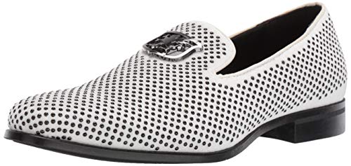 Stacy Adams Herren Swagger Studded Ornament Slip-on Driving Style Loafer Fahrer-Slipper, schwarz/weiß, 42 EU