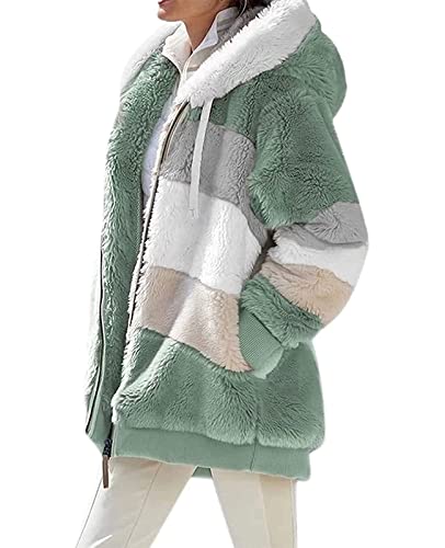ABINGOO Damen Mantel Kapuzenjacke Winterjacke Mode Warm Hoodie Pullover Jacken Reißverschluss Plüschjacke Fleecejacke Oberteile(Grün,2XL)