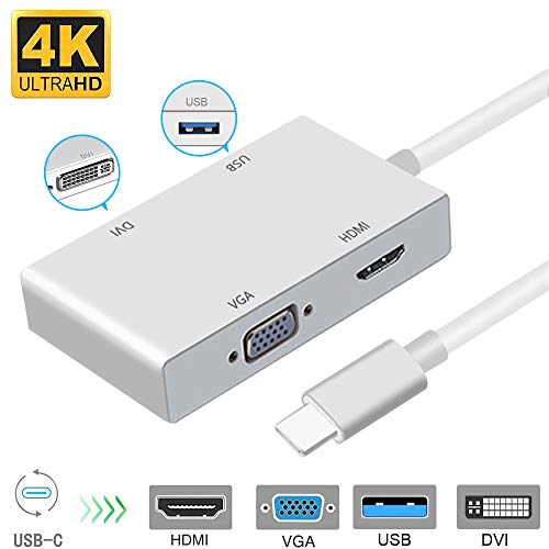 USB C auf DVI Adapter, Weton USB 3.1 Type C zu 4K DVI HDMI, 1080P VGA USB 3.0 USB HUB Multiport Videokonverter für MacBook/MacBook Pro/Chromebook Pixel/Samsung Galaxy S8/S8P zu HDTV/Monitore/Projektor