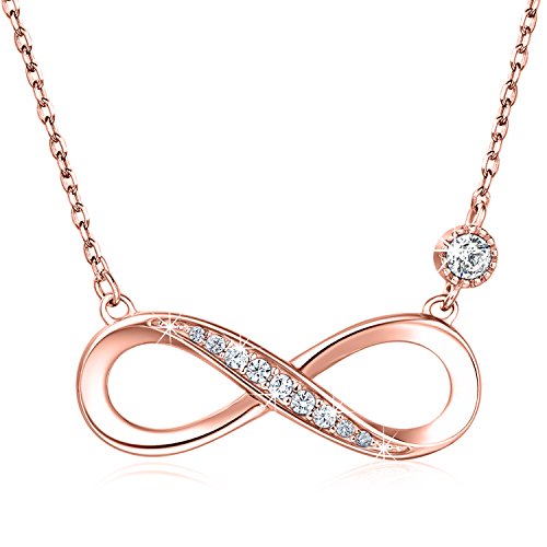 925 Sterling Silber Halskette - Billie Bijoux'Endless Love' Infinity Herz Anhänger weißes Gold überzogene Diamant Frauen einstellbare Halskette (Roségold)