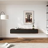 POVISON TV Schrank hängend schwarz, tv lowboard hängend für Wohnzimmer,TV Lowboard 160cm modern schwebendes an der Wand mit 3 Schubladen,Massivholz,Eiche, komplett montiert