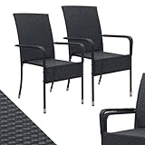 Juskys Polyrattan Gartenstühle Yoro 2er Set mit Armlehnen & Rückenlehne - 2 Stühle stapelbar - Rattan Stuhl Garten - Stapelstuhl Schwarz