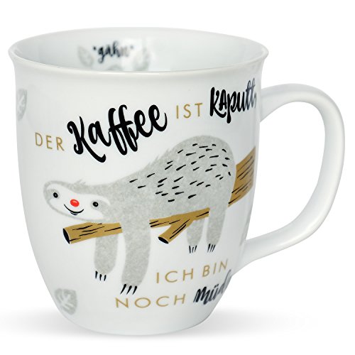 H:)PPY life 45180 Kaffeetasse mit Spruch Faultier, Geschenk-Tasse, Porzellan, 40 cl