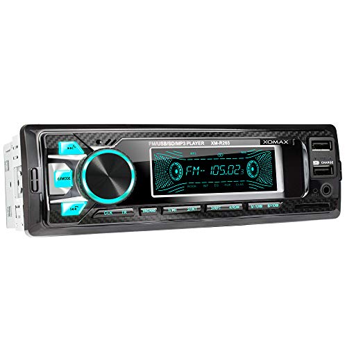 XOMAX XM-R265 Autoradio mit Bluetooth Freisprecheinrichtung I Smartphone Ladefunktion über 2. USB Anschluss I Carbon Optik I 7 LED Farben einstellbar I RDS I USB, SD, MP3, AUX I 1 DIN