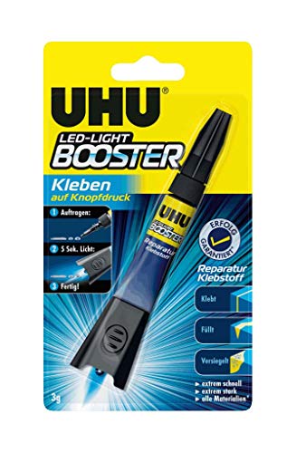 UHU LED-Light Booster, Kleben auf Knopfdruck - lichtaktivierter Reparatur-Klebstoff, 3 g