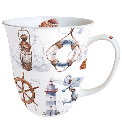 Ambiente Becher Mug Tasse Tee / Kaffee Becher ca. 0,4L Maritim Welcome Aboard
