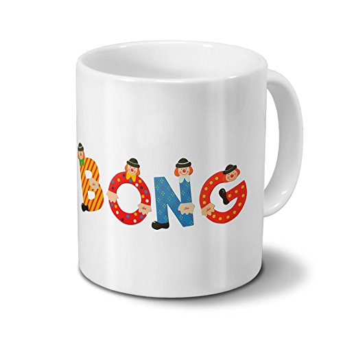printplanet Tasse mit Namen Bong - Motiv Holzbuchstaben - Namenstasse, Kaffeebecher, Mug, Becher, Kaffeetasse - Farbe Weiß