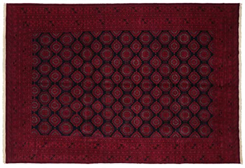 RUG PRINCE Afghan Teppich 200x300 Handgeknüpft Rot Geometrisch Orient Kurzflor Wohnzimmer q