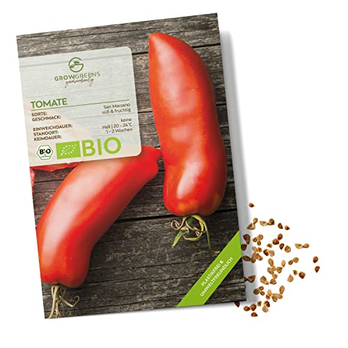 BIO Tomatensamen (San Marzano, 10 Korn) - Tomaten Saatgut aus biologischem Anbau ideal für die Anzucht im Garten, Balkon oder Terrasse