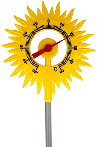 Lantelme Gartenthermometer Sonne mit Metall Erdspieß 60 cm Garten Deko für Außen Kunststoff Thermometer + - 50°C 8109
