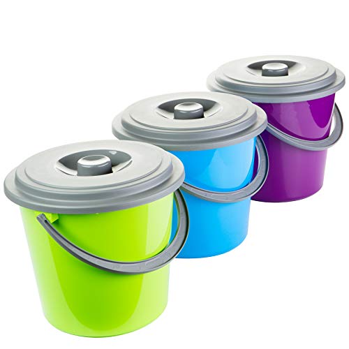 Eimer mit Deckel 5 Liter Kunststoff Lebensmittelecht 3-farbig Sortiert 3 Stück