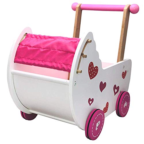 Eco Toys Puppenwagen Puppenmöbel Lauflernwagen Schiebewagen rosa/weiß mit Bettwäsche