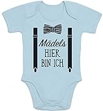Shirtgeil Mädels, Hier Bin Ich! - Geschenk für Neugeborene Jungen Baby Kurzarm Body (0 - 3M, Hellblau)