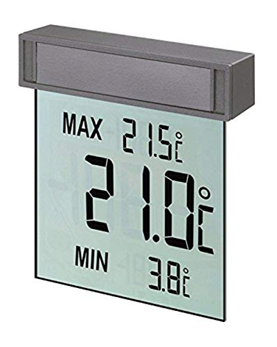 TFA Dostmann Vision digitales Fensterthermometer, 30.1025, großes Display mit Außentemperatur, Silber, L 97 x B 22 x H 105 mm