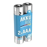 ANSMANN Akku AAA Micro 800 mAh 1,2V NiMH 2 Stück für Geräte mit hohem Stromverbrauch - Wiederaufladbare Batterien maxE - Akkus für Spielzeug Fernbedienung Telefon Kamera uvm - Rechargeable Battery