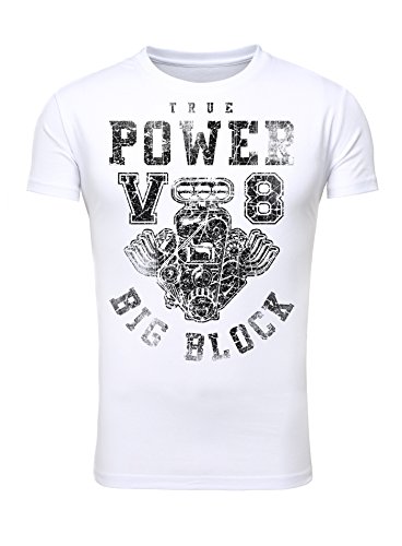 Legendary Items Herren T-Shirt True Power V8 Big Block Printshirt Motorblock Vintage Verwaschen weiß XL