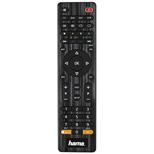 Hama Universalfernbedienung 4 in 1 Smart TV (bis zu 4 Geräte steuern, alle gängigen Marken, Receiver, Set Top Box, DVD, Verstärker, Ersatzfernbedienung, schnell programmierbar) schwarz