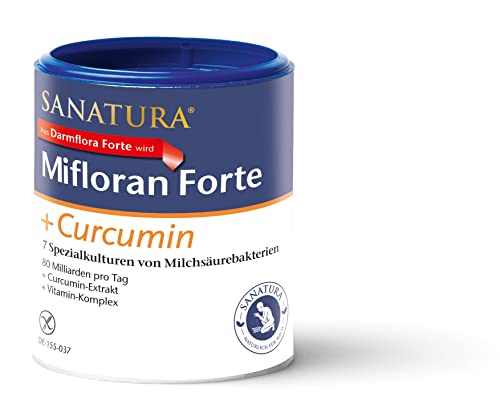Mifloran Darmflora Forte + Curcumin – 125 g – sieben Bakterienstämme – 80 Mrd KBE pro Tagesdosis – mit Curcumin und Vitamin-Komplex – vegan und laktosefrei