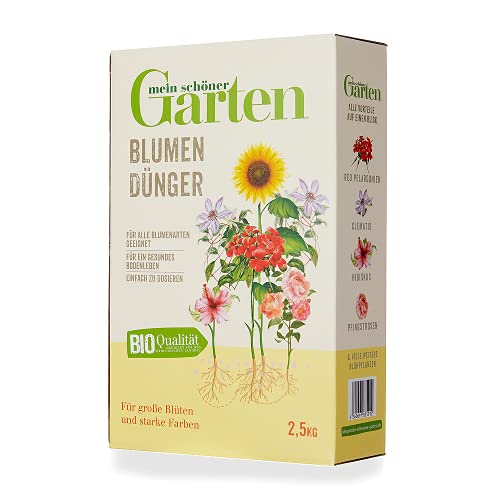Mein schöner Garten Blumendünger 2,5kg – Zulässig für den Bio-Anbau – Dünger für alle Blumen – Kräftigender Dünger – Organisch – 3 Monate Langzeitwirkung - Unbedenklich für Natur und Tiere