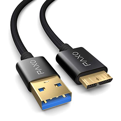 0,3m Nylon USB Micro USB 3.1 Gen 1 | USB 3.0 Festplattenkabel, 5Gbit/s, USB HDD Kabel, Datenkabel, Ladekabel schwarz, USB A Stecker auf Micro B Stecker