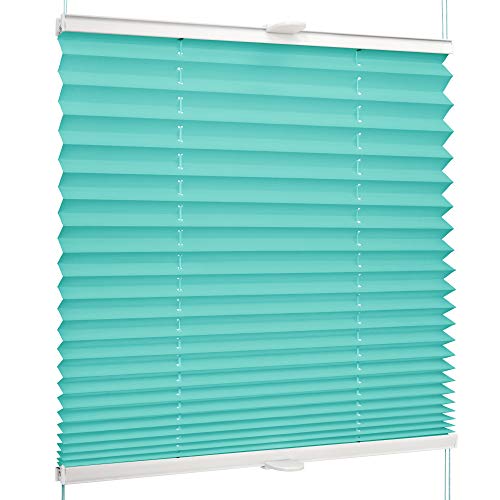 SchattenFreude Basic Klemmfix-Plissee für Fenster | Mit Klemm-Haltern | Ohne Bohren | Türkis, Breite: 85cm x Höhe: 130cm